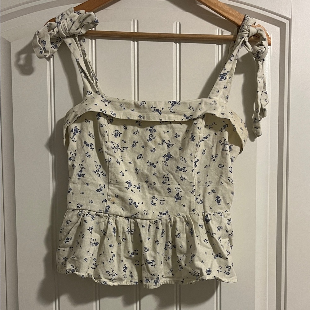 Altar'd State Cream and Blue Floral Blouse